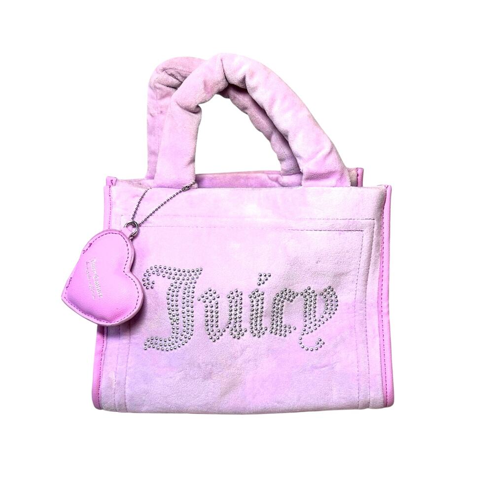 Juicy Couture Velour Rhinestone Mini Tote Y2K Pink Crossbody Bag Charm Coquette